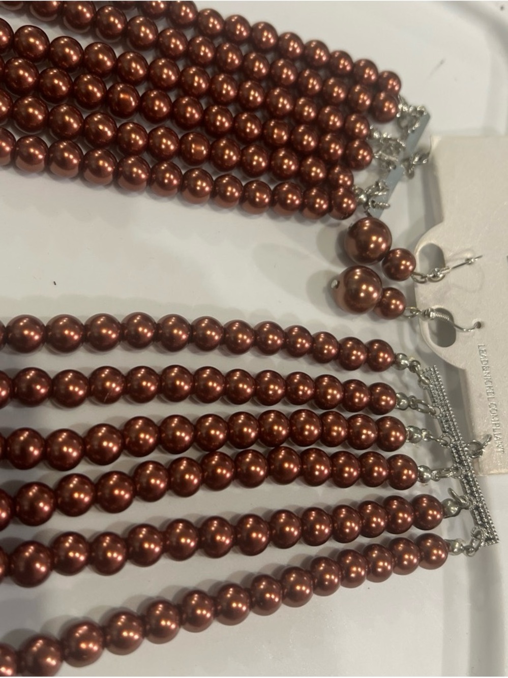 Classic Copper Pearl Beaded Necklace and Earring Set